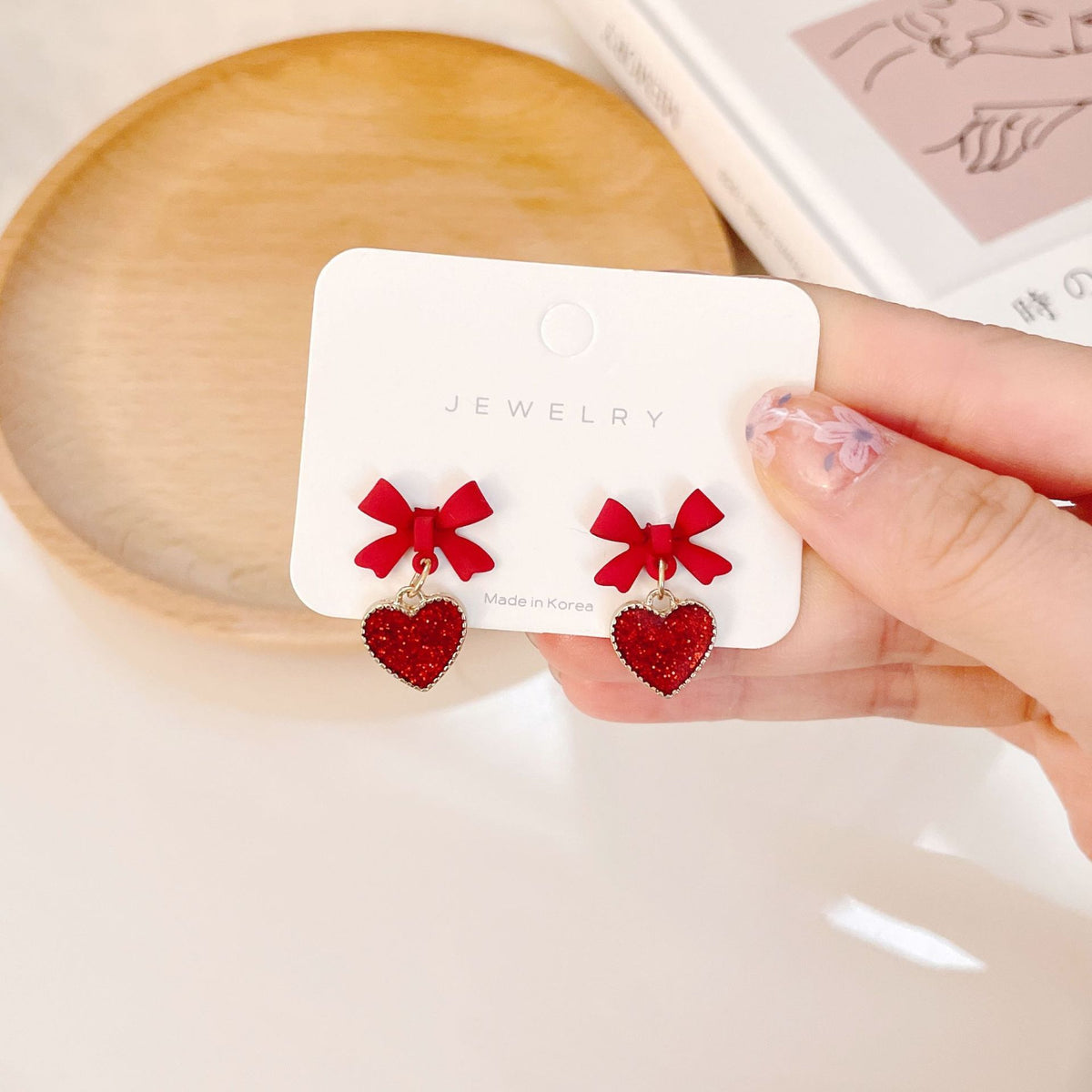 Silver Needle Red Bow Stud Earrings Silver Needle Ear Studs