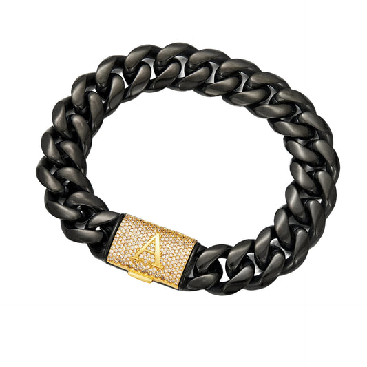 English Letter Flip Drill Buckle Cuban Bracelet