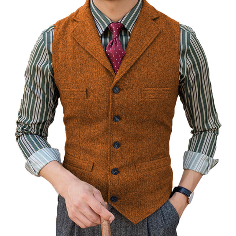 Man's Suit Vest Slim Herringbone Pattern