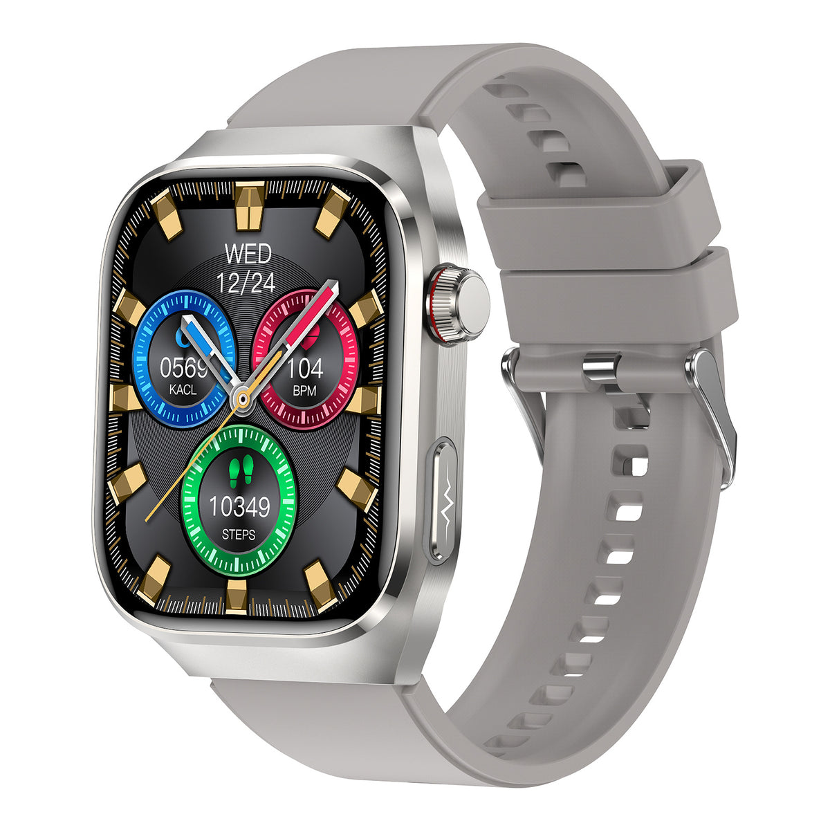 Smart Watch Micro Physical Examination Uric Acid Blood Glucose Blood Lipid Bluetooth Calling Silver Frame Beige Tape