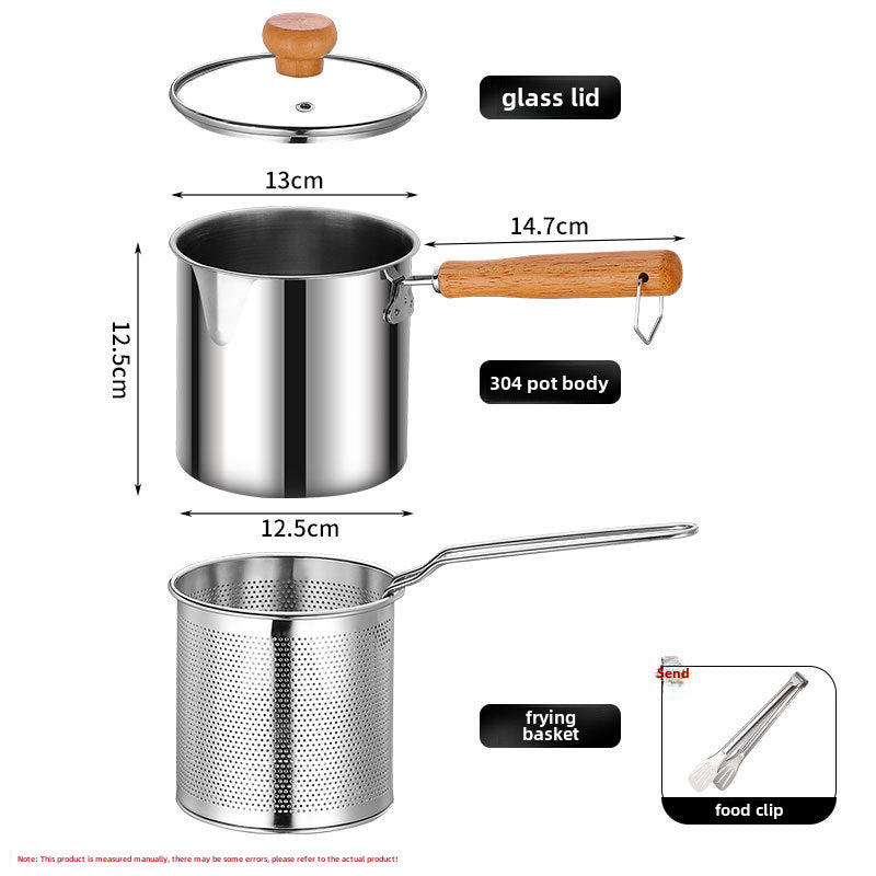304 Stainless Steel Fryer Household Kitchen Fuel-Saving Mini String Deep Pot Multifunctional Cross-Border Fryer With Filter 【304】fryer + frying blue + lid for clip