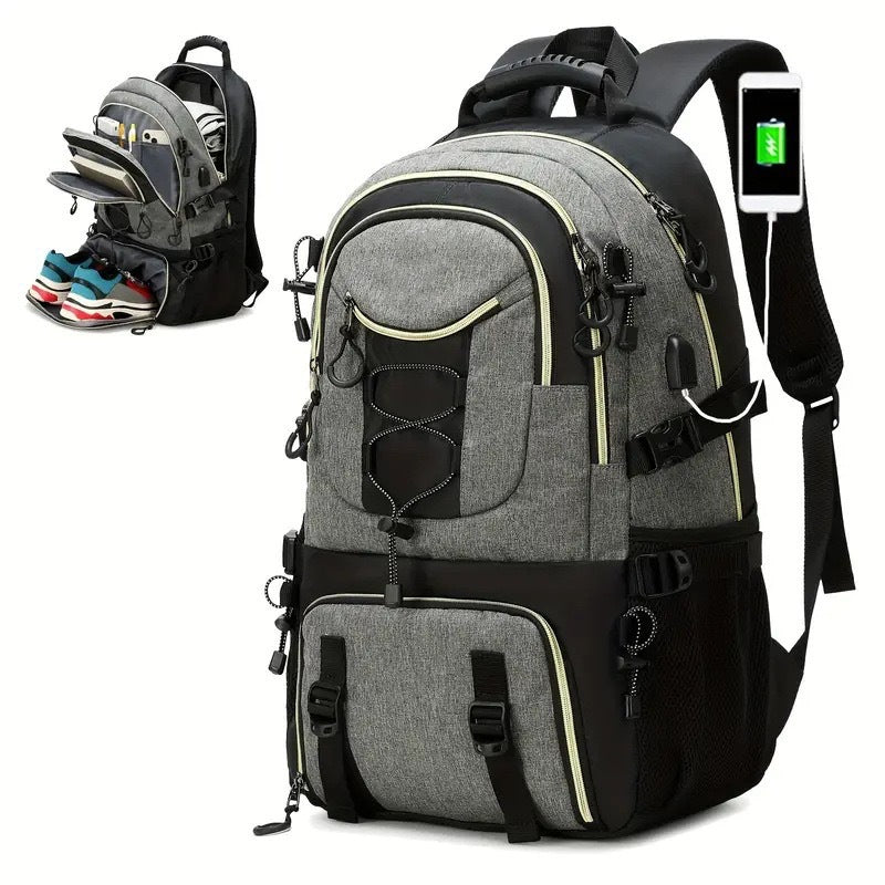 Hiking Mountaineering Large Capacity Outdoor Gymnastic Valise Gray With Black 52X34X19