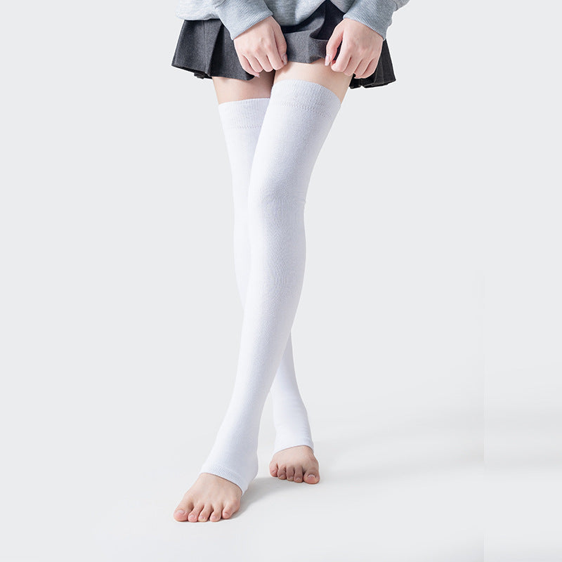 Autumn And Winter Plus Size Extended Cotton Over-the-knee Thigh Warm Socks White With Stand Free Size