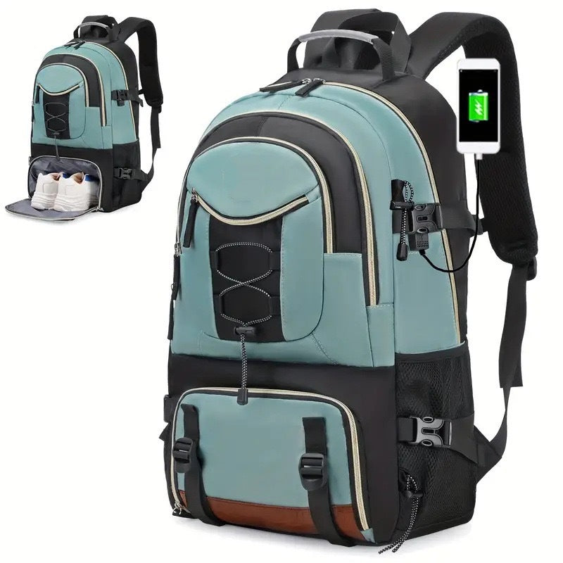 Hiking Mountaineering Large Capacity Outdoor Gymnastic Valise Blue With Black 52X34X19