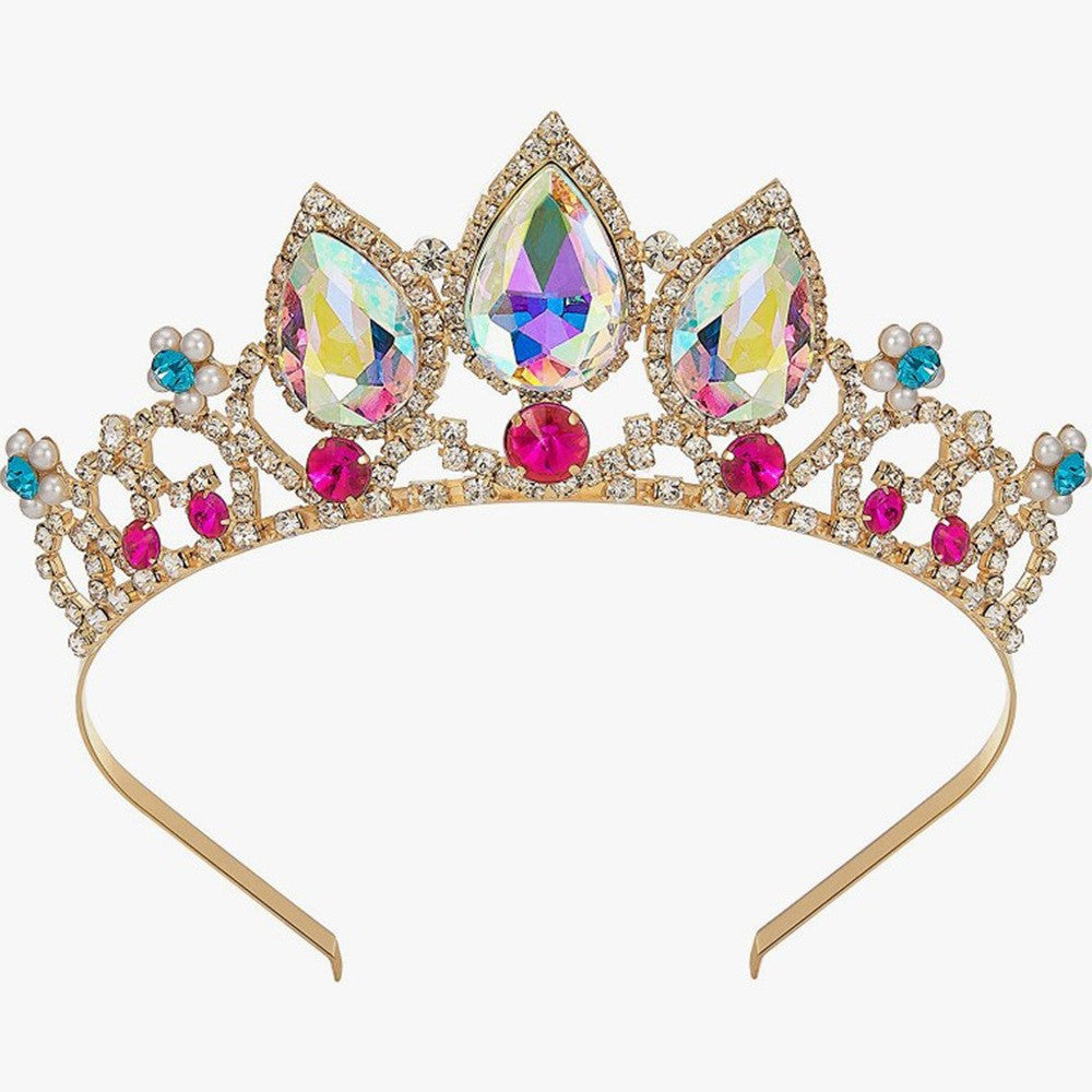 Crown Hair Ornament Water Drop Decoration Crown Girl Rhinestone Hairpin Gold Bottom AB