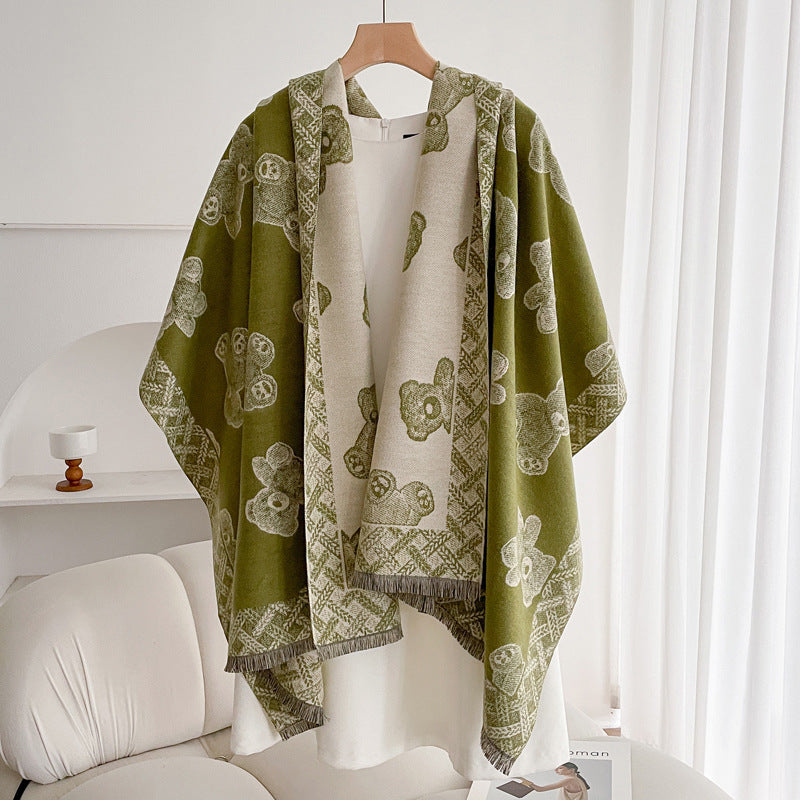 Warm Scarf Fashionable Outerwear Sweet Cute Double-sided Shawl BEBEAR Green