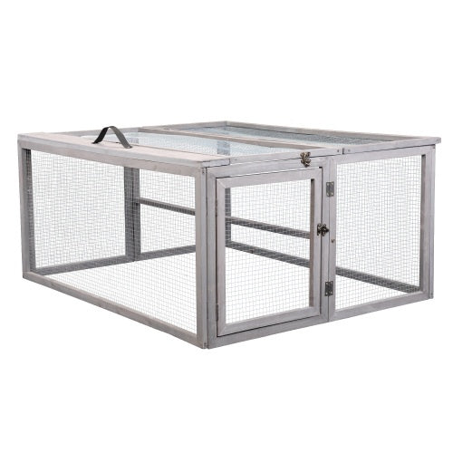 Folding Rabbit Hutch With Perch Pole, Wooden Foldable Guinea Pig Runway, Outdoor Rabbit Cage, Portable, Grey