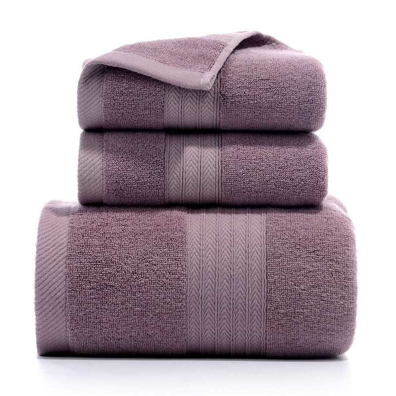 Pure Cotton Towels Three-piece With Hand Bath Towel Class Fishbone Purple 1 Bath Towel And 2 Towels