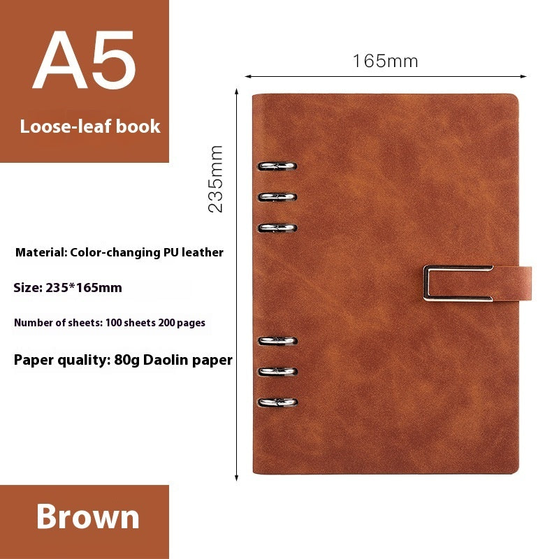A5 Notebook Loose-leaf Removable Notepad Business Office Meeting A5 Brown U Buckle