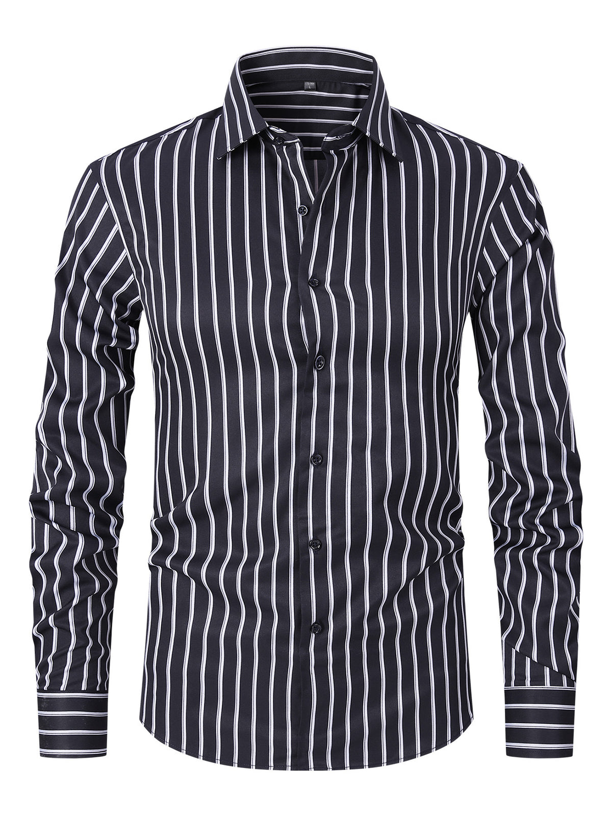 Men's Striped All-matching Ice Silk Long Sleeve Shirt 04 White Stripes