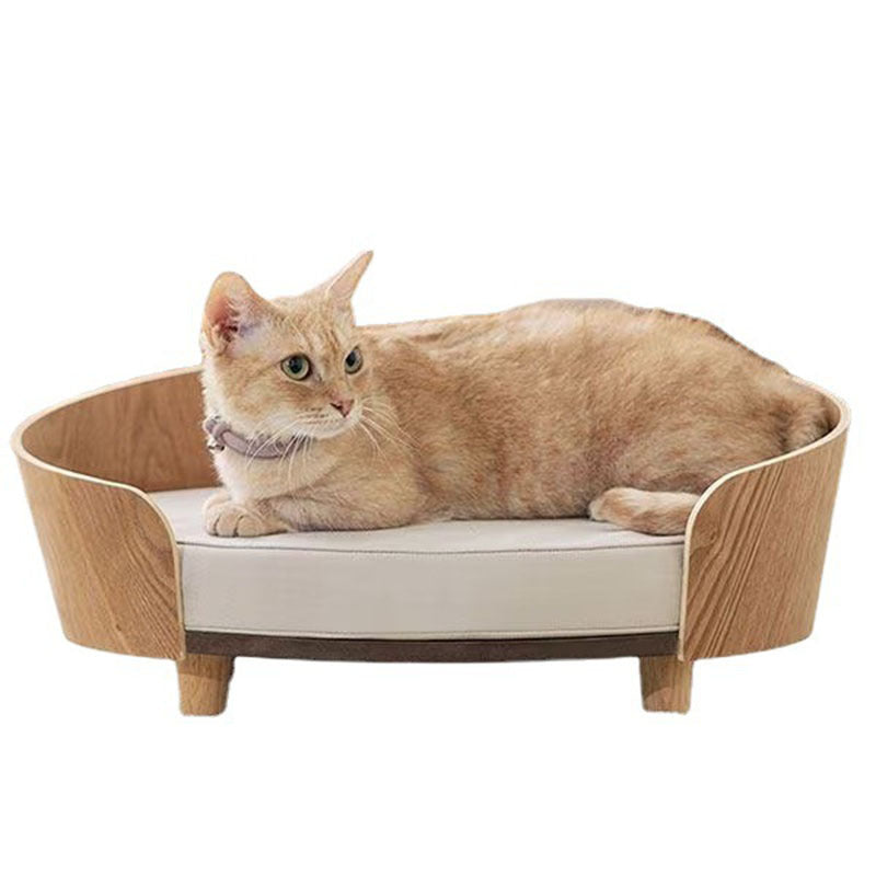 Wooden Cat Nest Dog Bed Teddy Pet Sofa Bed Brown