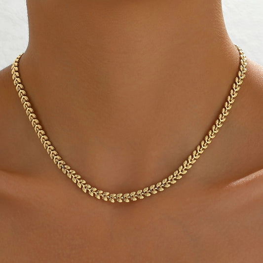 Luxury Chain Necklace Retro Geometric Wheat Leaf Design Stylish Spring Summer Accessories, Everyday Party Wear Gift Idea
