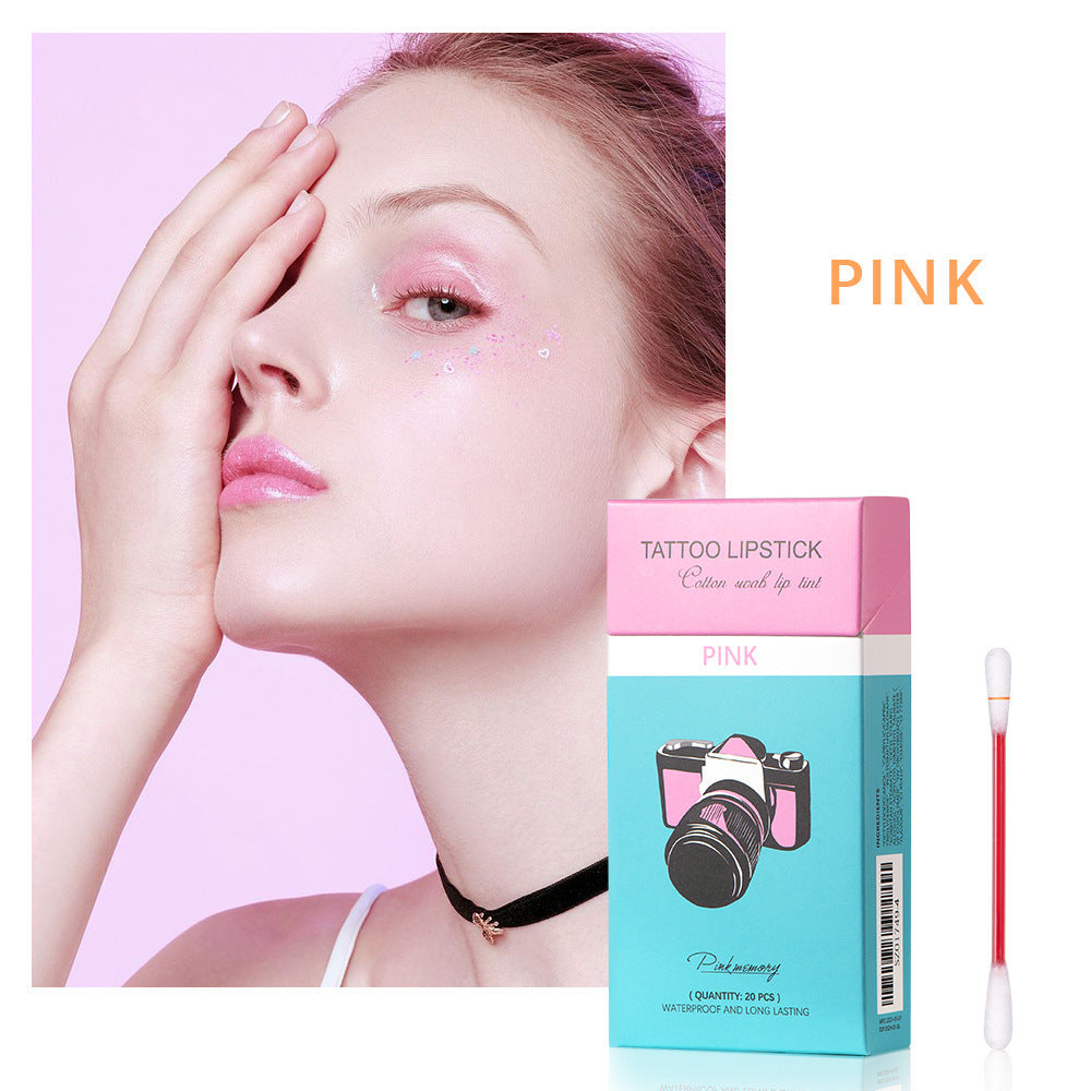 20 Pcs Set Cotton Swab Lipsticks For Outdoor Portable Lipsticks Cosmetics Waterproof Case Lasting Long Cigarette Liquid Lipstick Pink