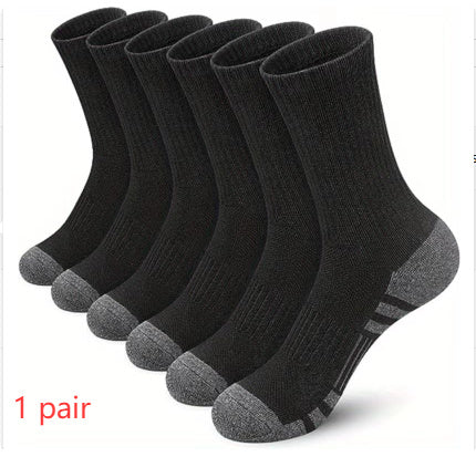 Color Matching Athletic Socks Plus Size Basketball Mid Tube Cotton Breathable Black Free Size