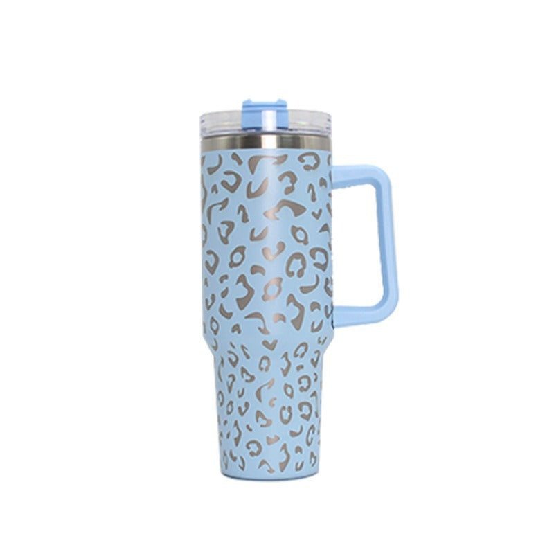 304 Stainless Steel Vacuum Cup Second Generation 40oz Cup Laser Leopard Print Sky Blue 40oz
