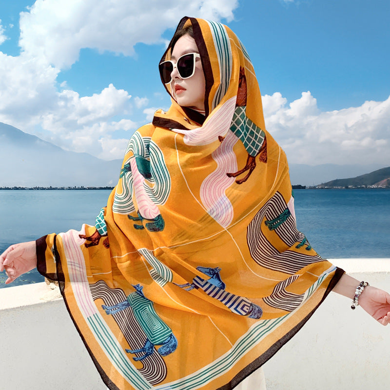 Women's Outer Scarf For Traveling In Western Sichuan Grassland Paris Streamline Horse Default
