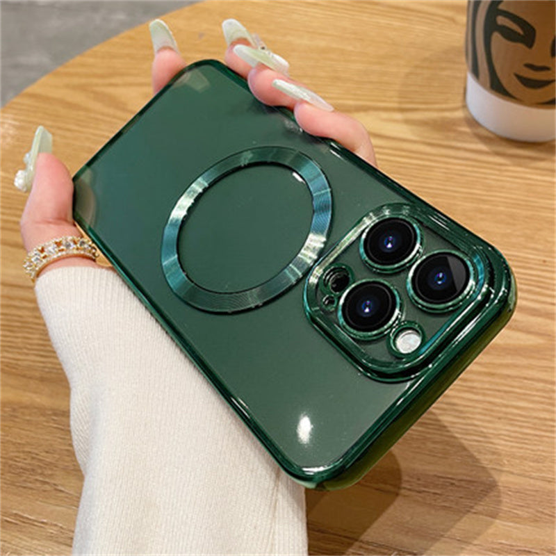 Creative Lens Film Plating Magnetic Suction Phone Case Protector Dark Green