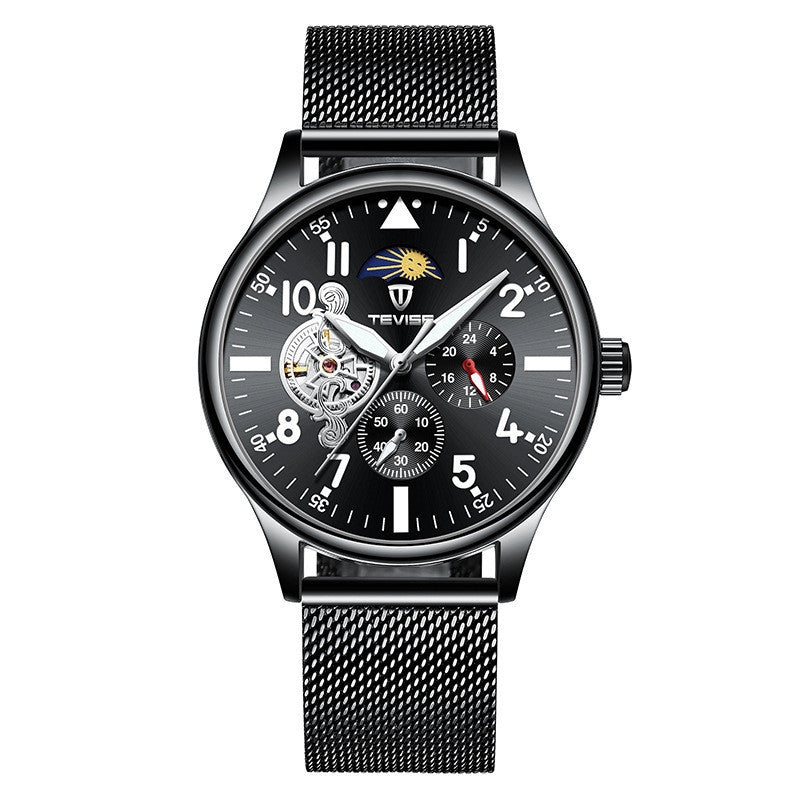 Men's Watch Waterproof Fashion Watch Campus Trend Student Mechanical Watch Black