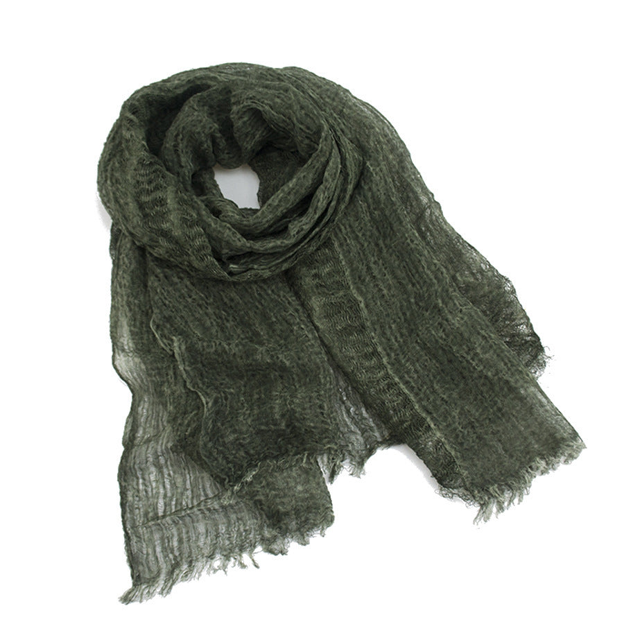 Solid Color Linen Scarf Retro Style Tassel Shawl For Women Army Green 190x80cm