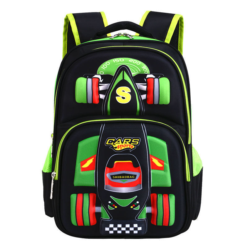 Three Dimensional Car Boys Primary School Trolley School Bag Green
