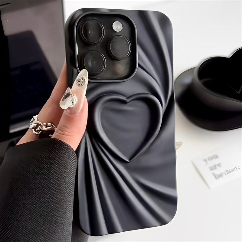 Ruffled Simple Love Phone Case Black
