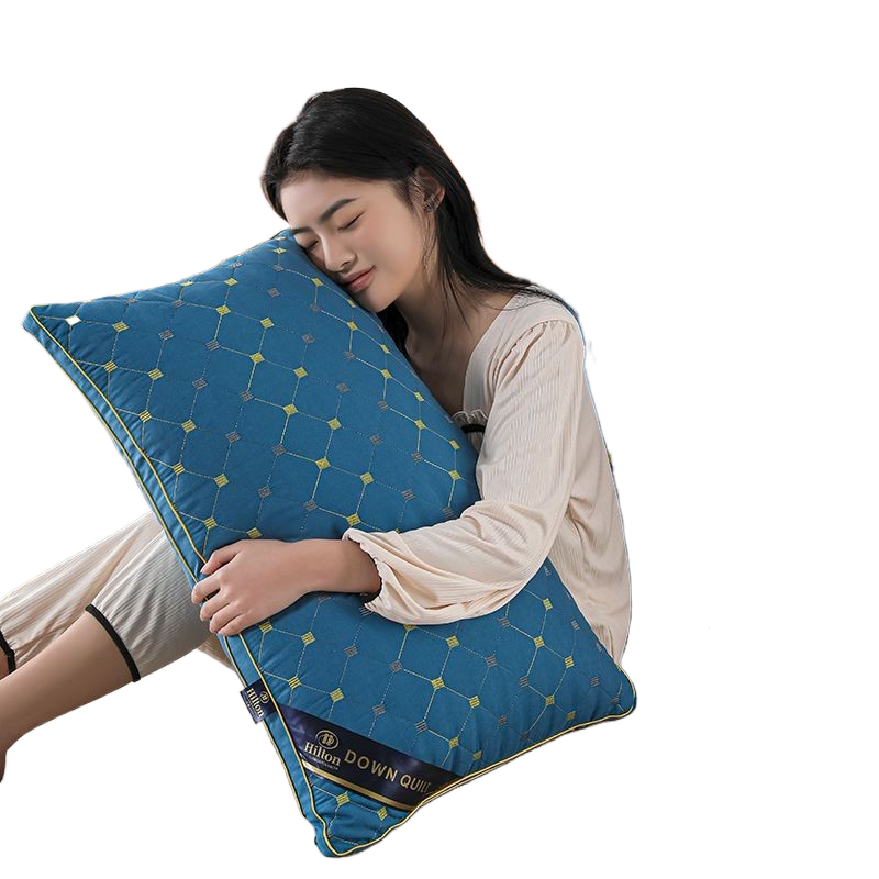 Hilton Hotel Feather Velvet High Rebound Pillow Pillow Core Household Adult Single Neck Pillow Fiber Pillow Core bilateral blue one outfit unilateral low pillow weighs about 600G