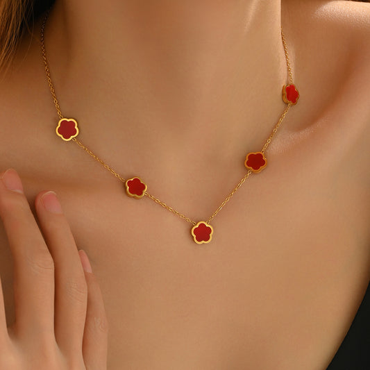 Lxalry 18K Gold Plated Five Leaf Clover Necklace Modern Minimalist Stainless Steel Jewelry Hypoallergenic Tarnish-Free Gift For Women Wife Mom Everyday Luxury With Golden Aura