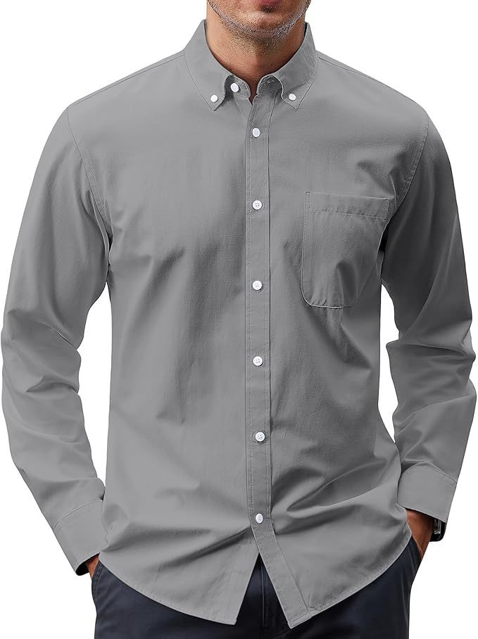 Solid Color Oxford Long Sleeve Button Shirt Gray