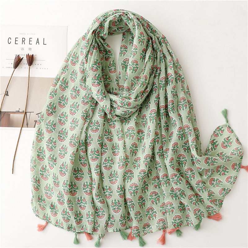 Creative Chinese Style Cotton And Linen Scarf SL2301011 Green 180X88CM