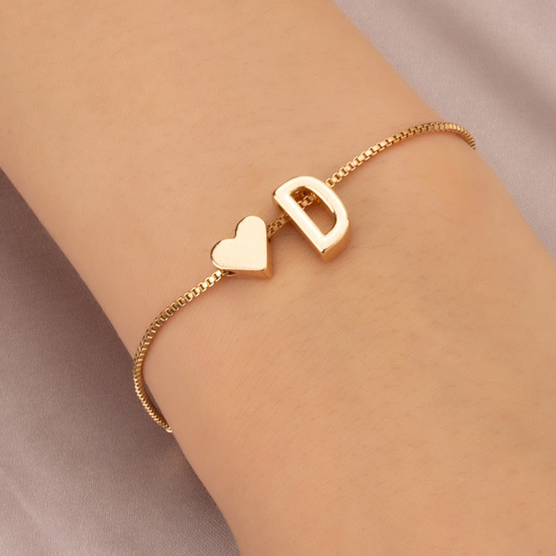 Bracelet Heart-shaped English Letters Letter D