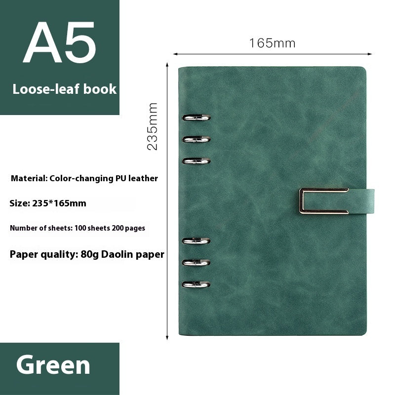 A5 Notebook Loose-leaf Removable Notepad Business Office Meeting A5 Green U Buckle