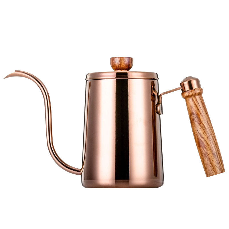 Thickened 304 Stainless Steel Wooden Handle Hand Brew Coffee Maker 600ml gold