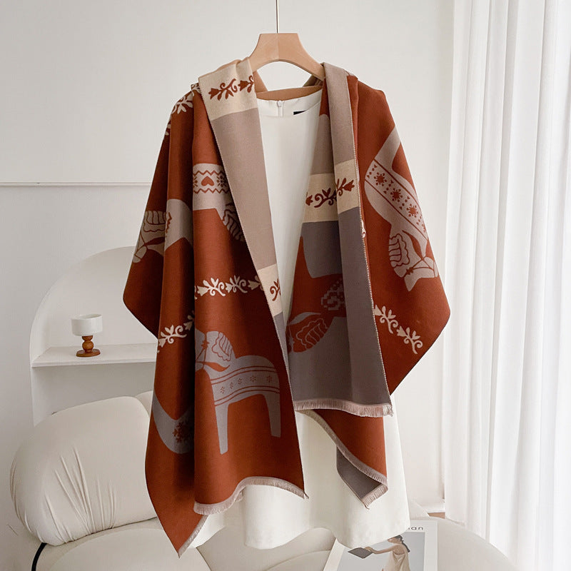 Warm Scarf Fashionable Outerwear Sweet Cute Double-sided Shawl Horse Caramel