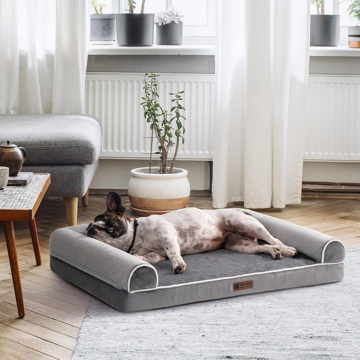 MEWOOFUN Orthopedic Dog Bed For Medium Large Dogs - Egg Foam Sofa With Waterproof Washable Cover, Supportive Pet Bed Grey, 40''x30'' WP146