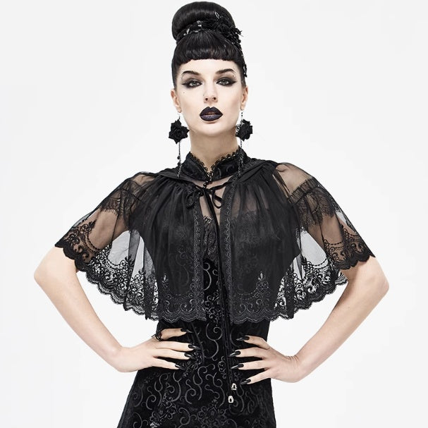 Devil Fashion Women's Wear Dark Lace Mesh Hooded Cloak