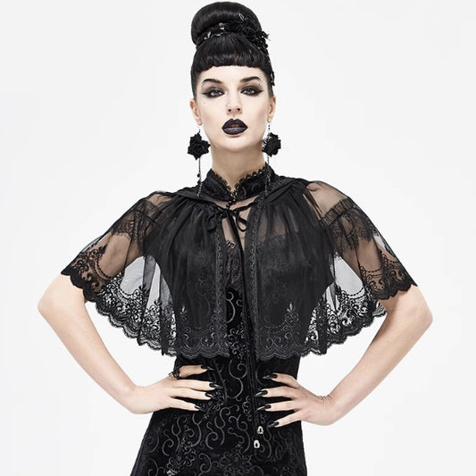 Devil Fashion Women's Wear Dark Lace Mesh Hooded Cloak