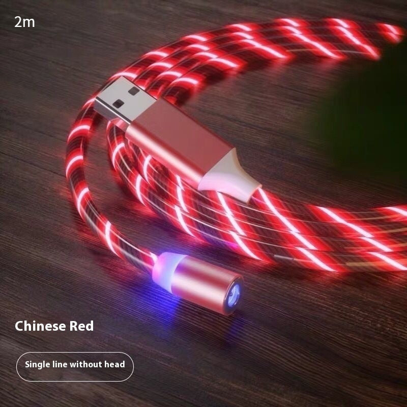 Magnetic Charging Cable Streamer Fast Charging Cable Lighting Micro USB Cable LED Magnet Charger Type-C Cable Red 2m