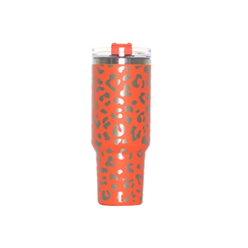 304 Stainless Steel Vacuum Cup Second Generation 40oz Cup Laser Leopard Print Orange 40oz