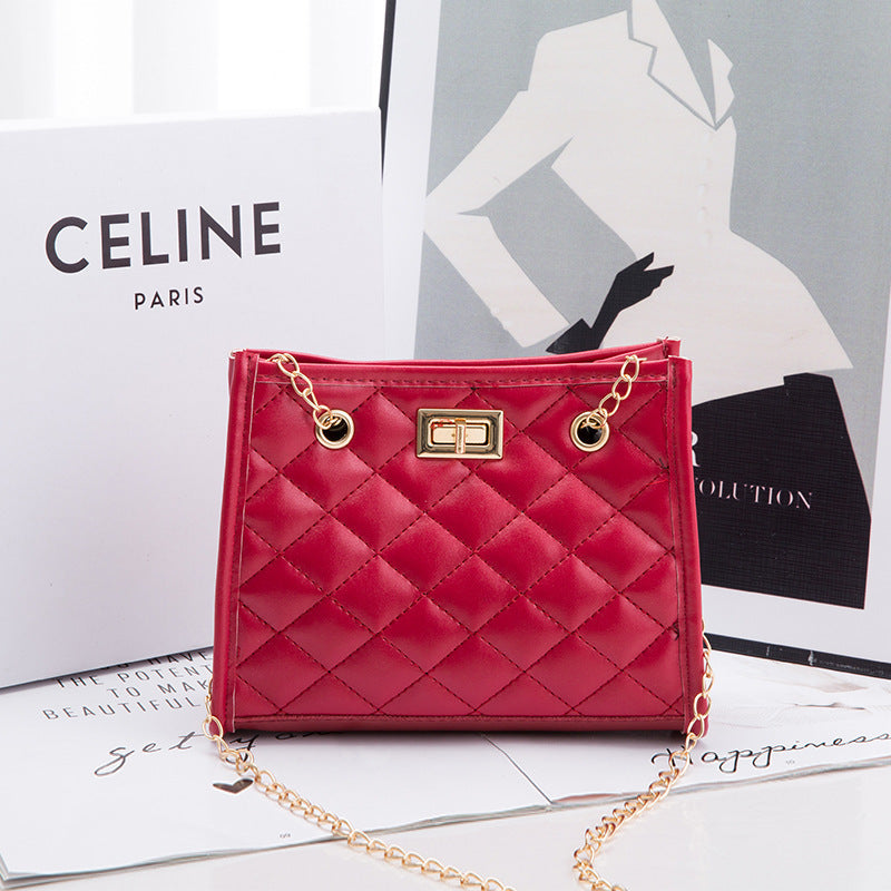 Mini Chain Shoulder Bags Rhombus Sewing Small Square Bags For Women Red