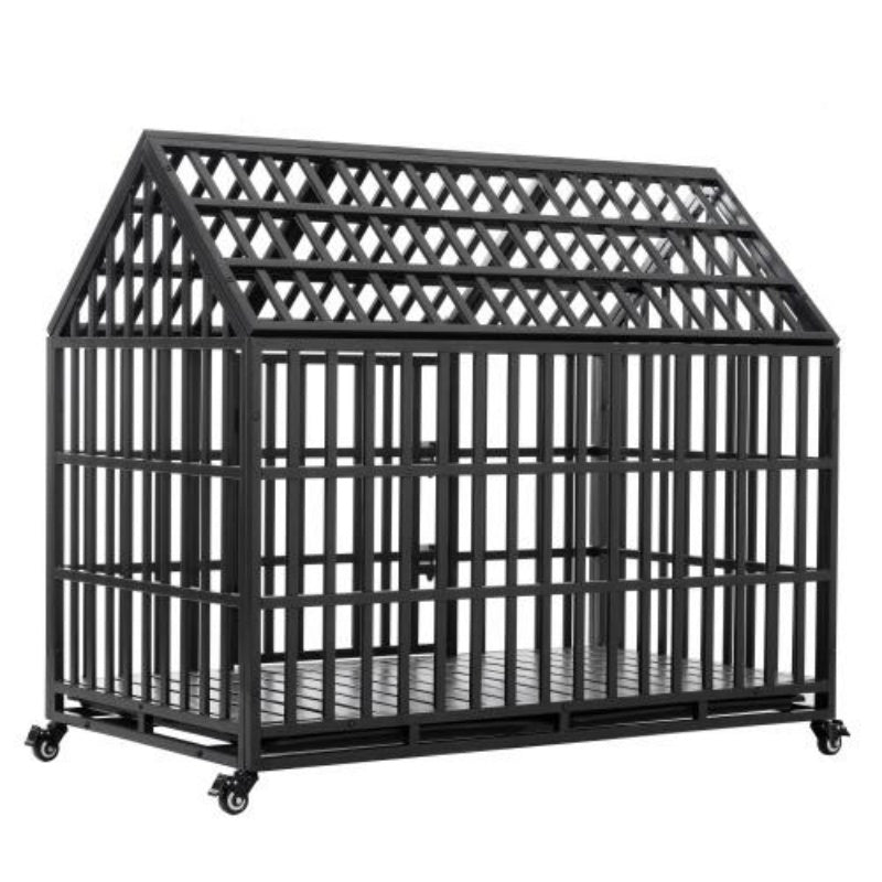 Heavy Duty Metal Large Dog Cage With Wheels Black