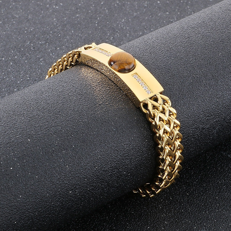 Men's Tigereye Curved Titanium Steel Bracelet
