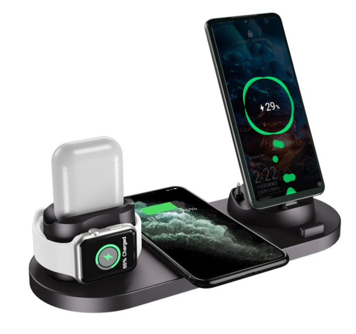 Wireless Charger For IPhone Fast Charger For Phone Fast Charging Pad For Phone Watch 6 In 1 Charging Dock Station Black 15W USB
