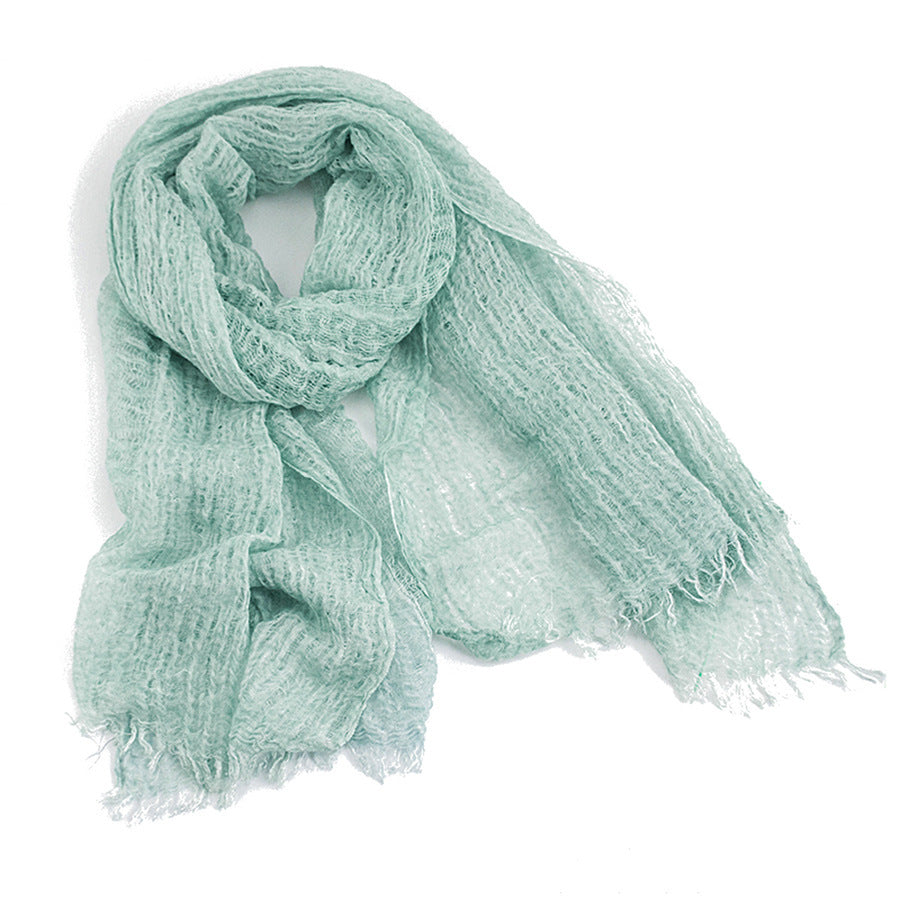Solid Color Linen Scarf Retro Style Tassel Shawl For Women Light Green 190x80cm