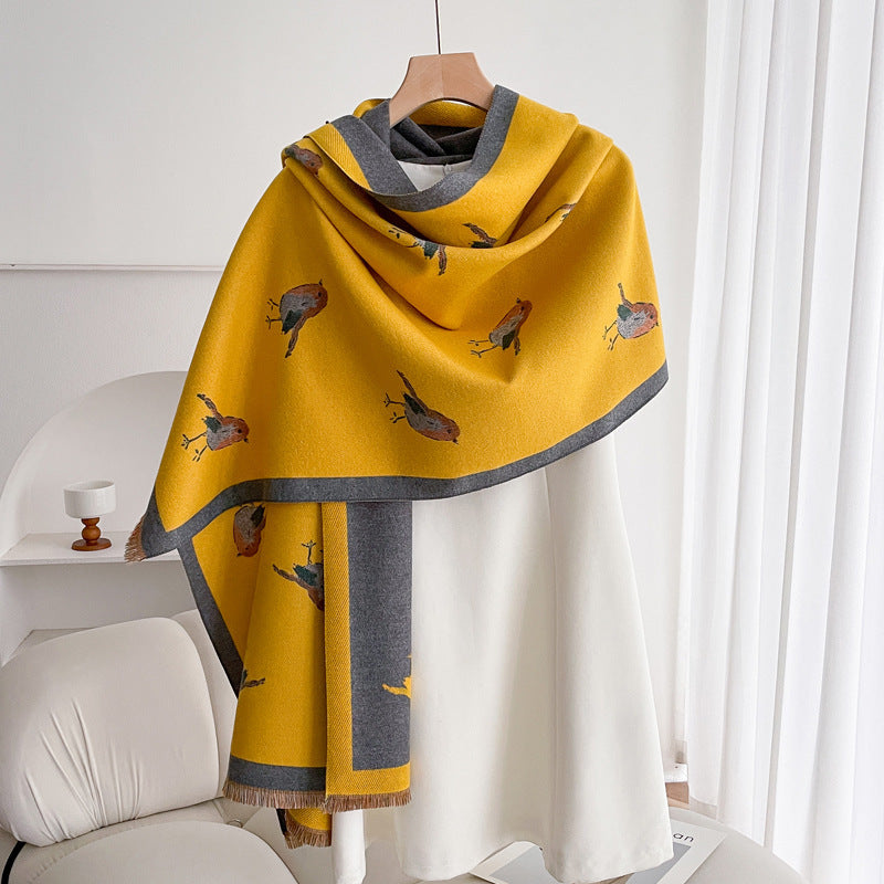 Warm Scarf Fashionable Outerwear Sweet Cute Double-sided Shawl Magpie Yellow