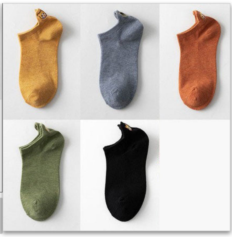 Spring Mesh Breathable Heel Embroidered Cat Women's Boat Socks Black Green Blue Orange Yellow Free Size