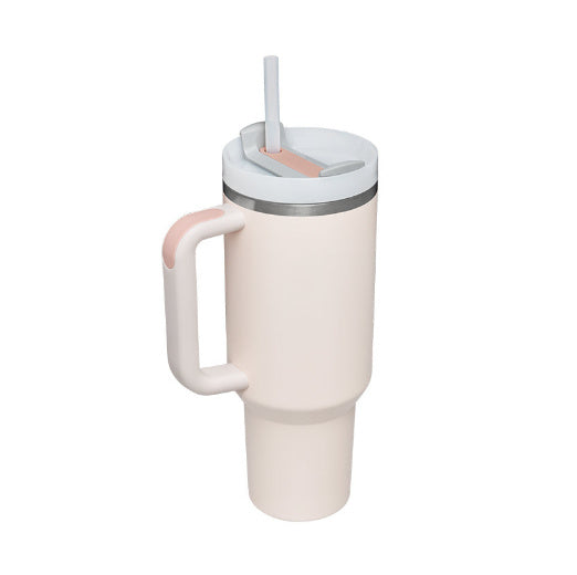Personalized DIY Straw Coffee Insulation Cup With Handle Portable Car Stainless Steel Water Bottle Large Capacity Travel BPA Free Thermal Mug Rose quartz