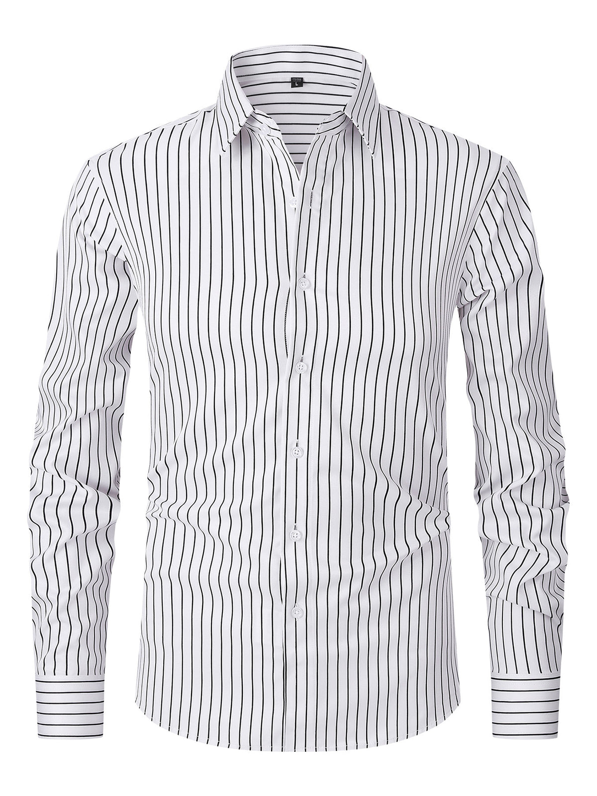 Men's Striped All-matching Ice Silk Long Sleeve Shirt 02 White Stripes