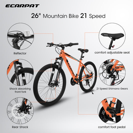 A26322 26-inch Mountain Bike Aluminum Frame Shock Absorbing Front Fork Bike 21-speed Disc Brake Mountain Bike