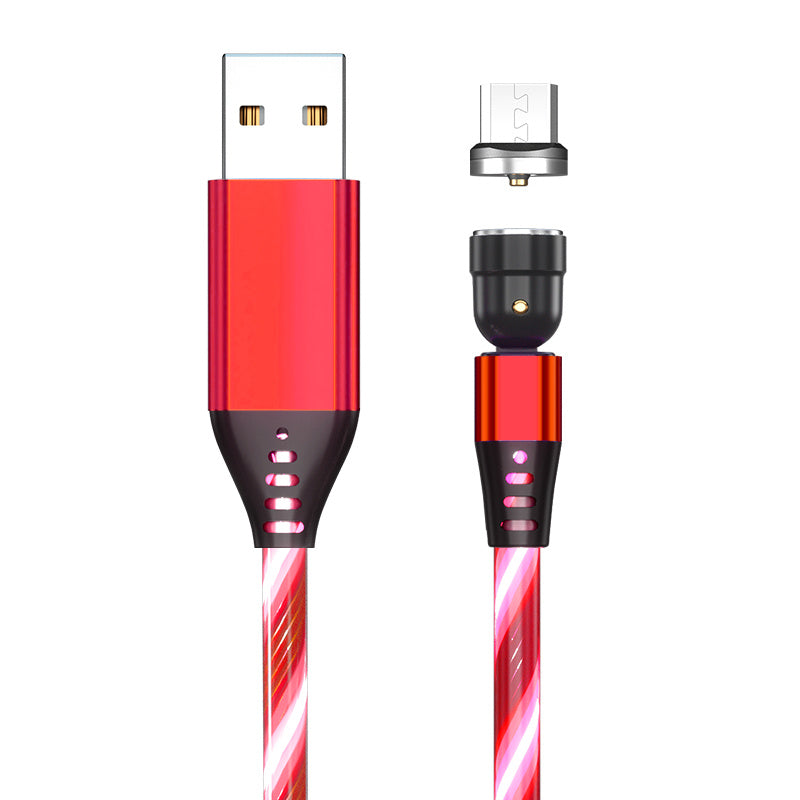 540 Rotate Luminous Magnetic Cable 3A Fast Charging Mobile Phone Charge Cable For LED Micro USB Type C For I Phone Cable Red Android 2M
