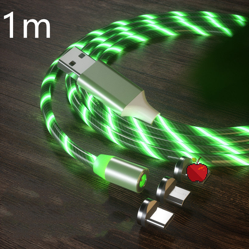 Magnetic Charging Cable Streamer Fast Charging Cable Lighting Micro USB Cable LED Magnet Charger Type-C Cable Green 3in1